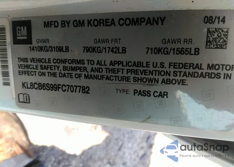 2015 Chevrolet Spark Ls Cvt from USA, damaged, VIN KL8CB6S99FC707782